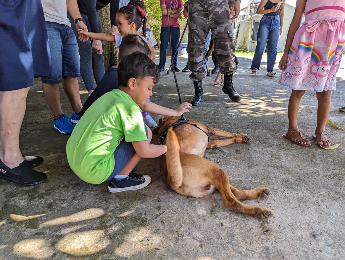 Crianças autistas participam de sessão de terapia com cães do Bope em Macapá | Amapá