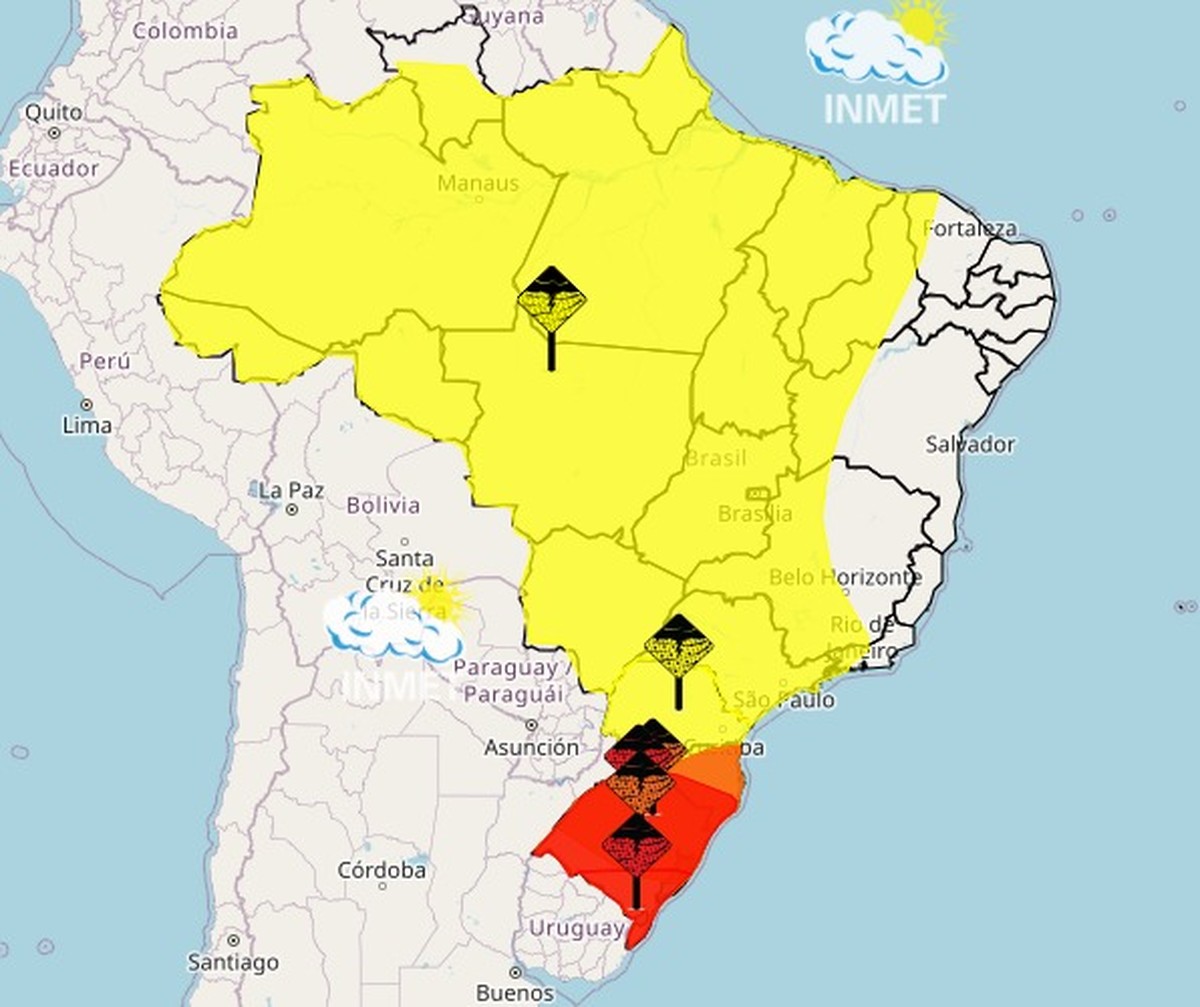 Inmet emite alerta de tempestade para RS e SC nesta quarta-feira; veja previsão